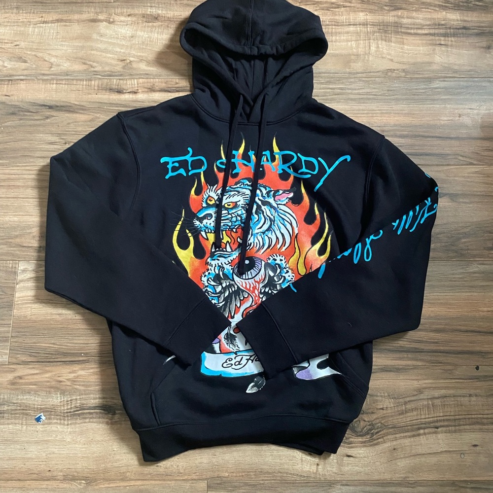 Ed Hardy Black Hoodie with Colorful Graphic